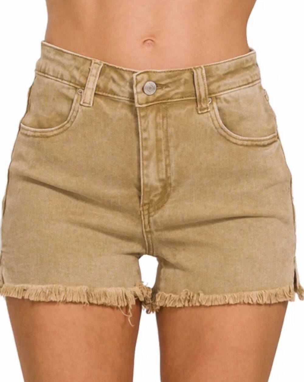 NEW ZENANA acid wash denim shorts in caramel